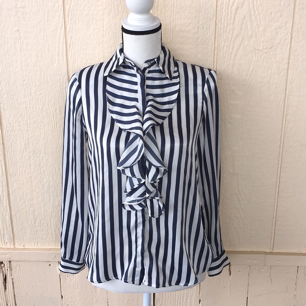Zara Basic Collection Striped Blouse Bow Detail - image 3